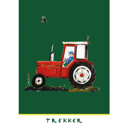 ˚kaart rode trekker uit de serie, 5 Friese kinderkaarten "Op de boerderij"