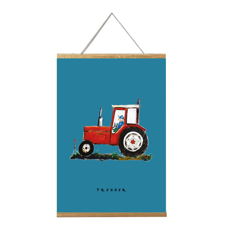 poster rode tractor afmeting 20x30cm. voor de kinderkamer in boerderij stijl in lijst